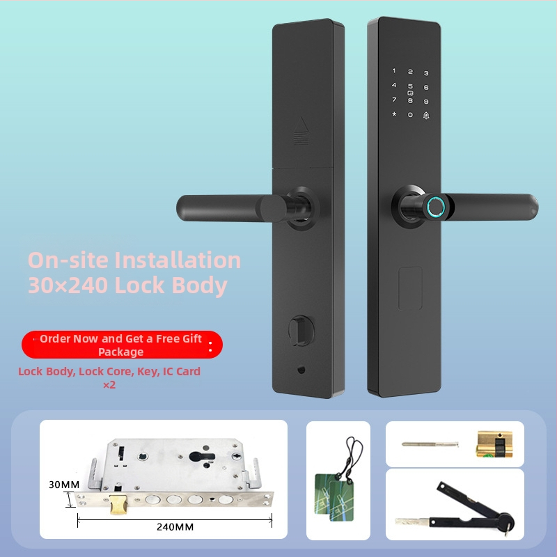 Smart zámok na dvere s otlačkom prsta, heslom a diaľkovým odomknutím – polautomatický, panel a rukoväť z hliníkovej zliatiny, model HD-S07, 300 uložených odtlačkov, skenovanie <0,1 s, FAR <0,000004%, vhodný pre vstupné dvere