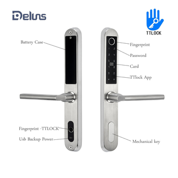 Alumínium keskeny ajtóhoz; kétoldalas zár ujjlenyomat, jelszó és kártya hozzáféréssel – hotel/apartman használatra, Modell FT01, 200 ujjlenyomat tárolás