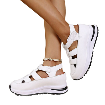 Sandale romane cu platformă și Velcro, partea superioară perforată respirabilă, vârf închis