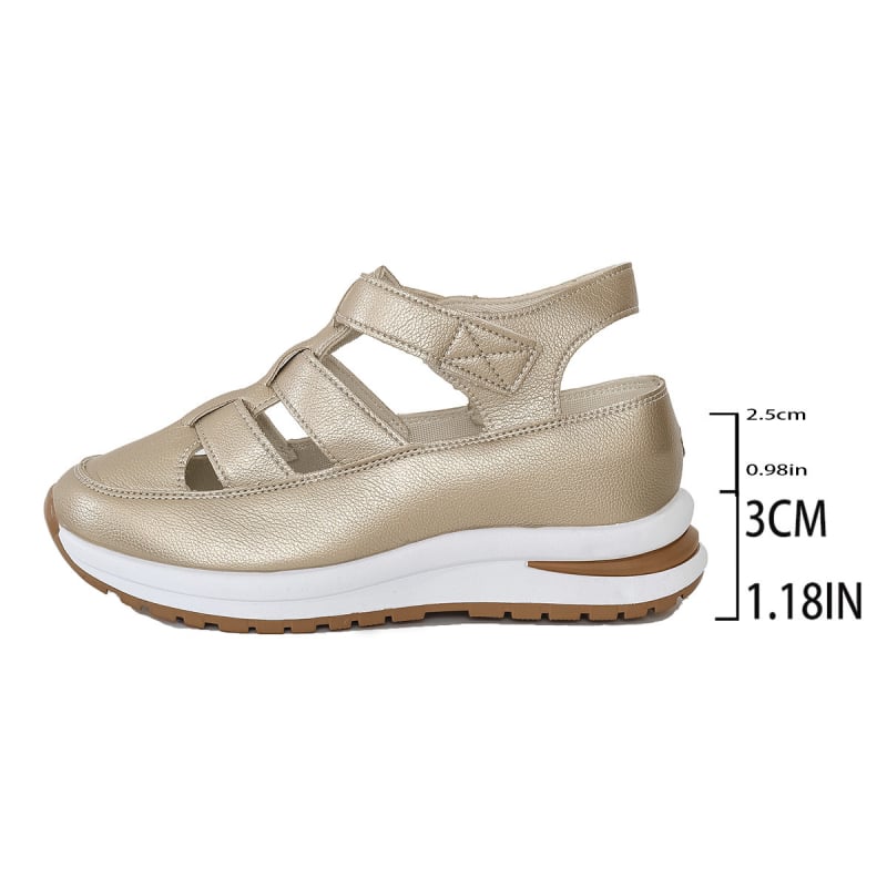 Sandale romane cu platformă și Velcro, partea superioară perforată respirabilă, vârf închis