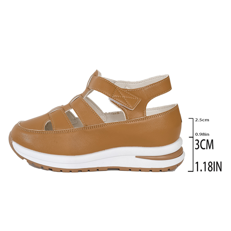 Sandale romane cu platformă și Velcro, partea superioară perforată respirabilă, vârf închis