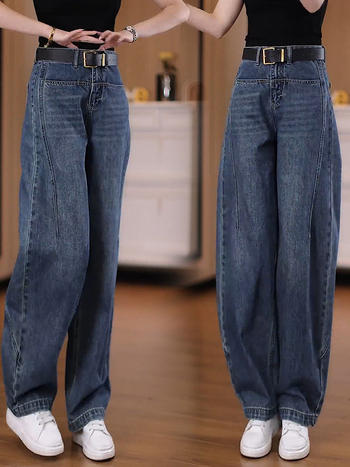 Farmernadrág szimitar siluettel, magas derekú, pamut–polyészter keverék, mikroelasztikusság, velúr felület – mindennapi egyenes szárú nadrág