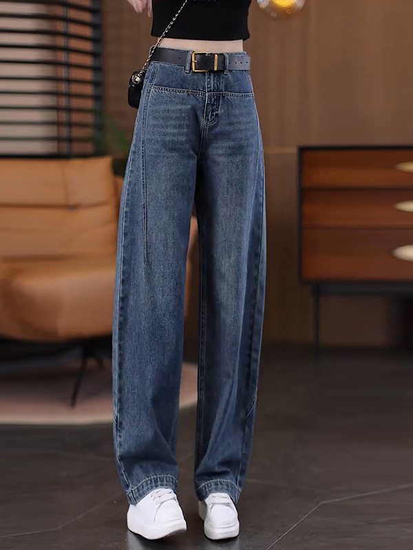 Farmernadrág szimitar siluettel, magas derekú, pamut–polyészter keverék, mikroelasztikusság, velúr felület – mindennapi egyenes szárú nadrág