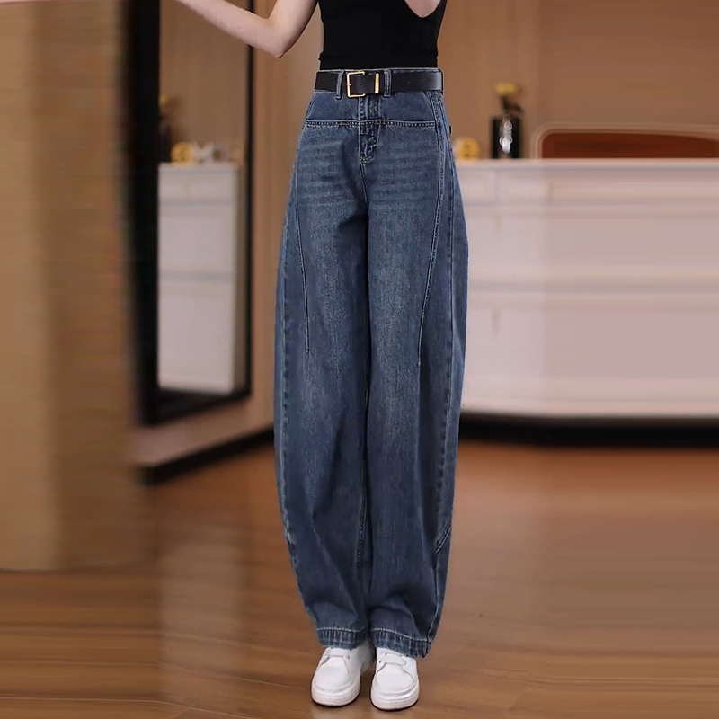 Farmernadrág szimitar siluettel, magas derekú, pamut–polyészter keverék, mikroelasztikusság, velúr felület – mindennapi egyenes szárú nadrág