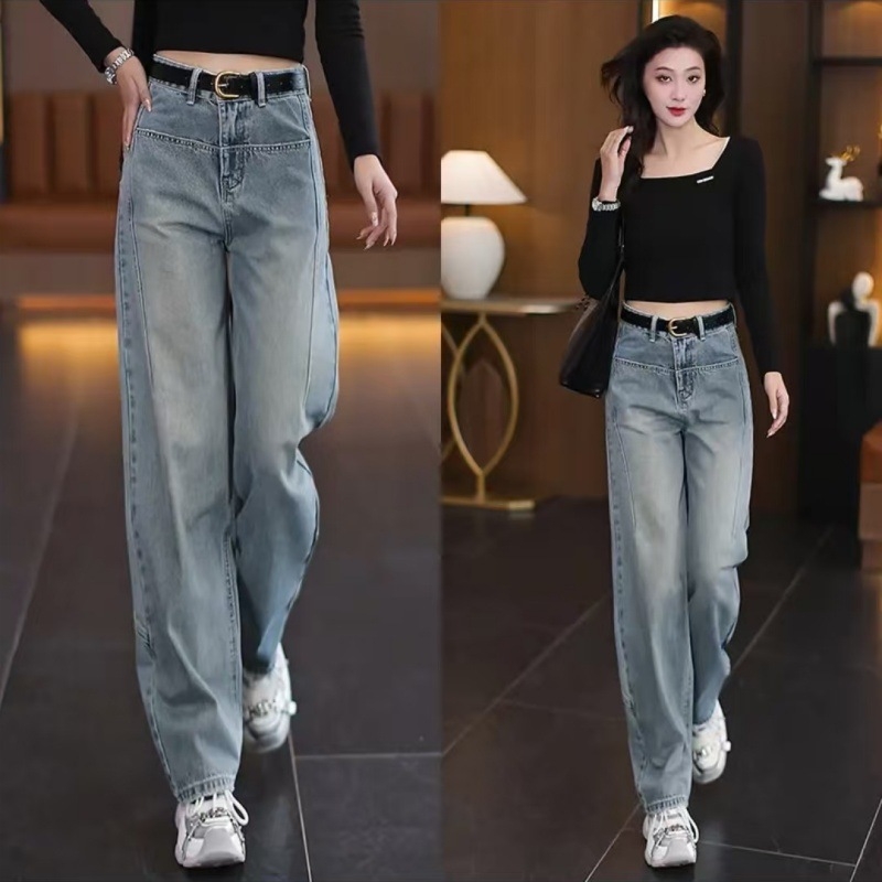 Farmernadrág szimitar siluettel, magas derekú, pamut–polyészter keverék, mikroelasztikusság, velúr felület – mindennapi egyenes szárú nadrág