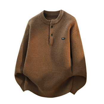 Ανδρικό φαρδύ πλεκτό πουκάμισο, μακριά μανίκια, πολυεστερικό ύφασμα, χειμώνας 2025