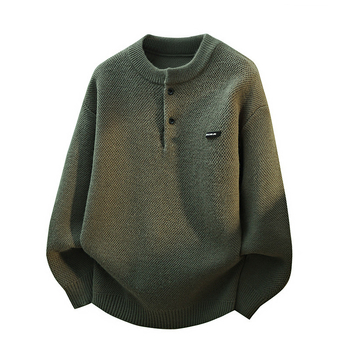 Ανδρικό φαρδύ πλεκτό πουκάμισο, μακριά μανίκια, πολυεστερικό ύφασμα, χειμώνας 2025