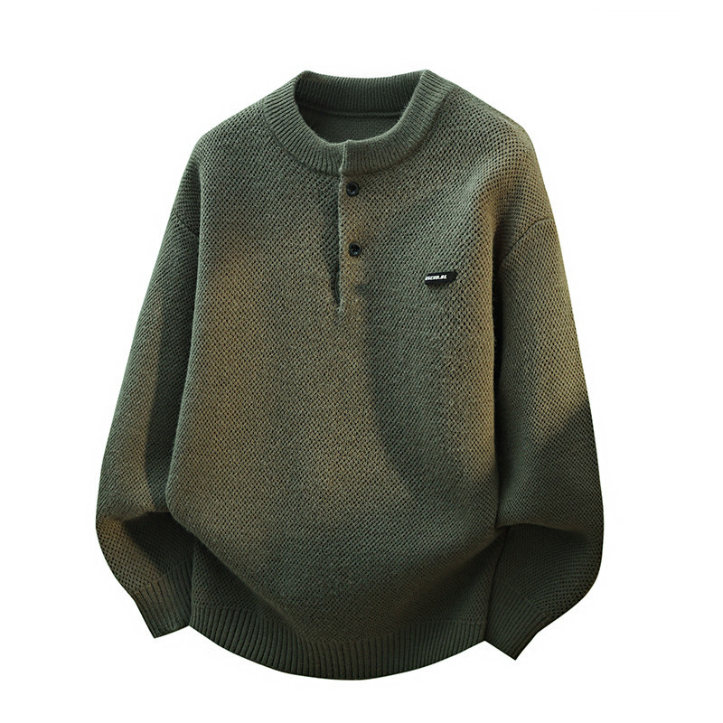 Ανδρικό φαρδύ πλεκτό πουκάμισο, μακριά μανίκια, πολυεστερικό ύφασμα, χειμώνας 2025