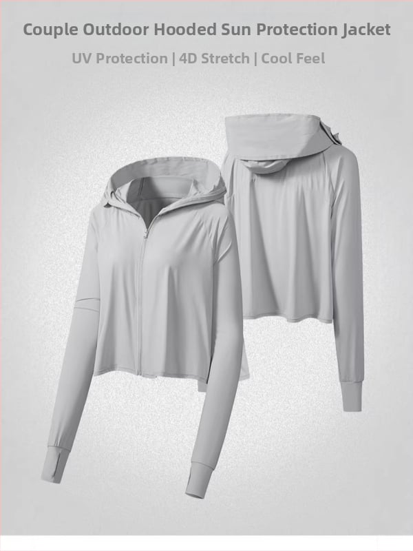 Jachetă cu glugă pentru protecție solară, țesătură subțire din nylon-spandex (88% nylon, 12% spandex), fermoar frontal, buzunare laterale