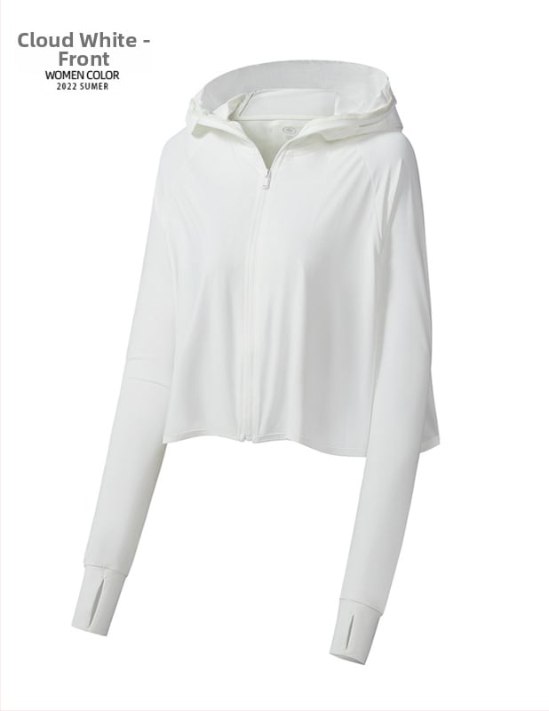 Jachetă cu glugă pentru protecție solară, țesătură subțire din nylon-spandex (88% nylon, 12% spandex), fermoar frontal, buzunare laterale