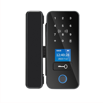 Încuietoare cu amprentă pentru ușă de sticlă, cu Bluetooth, fără cadru, fără găuri, pentru uși dublă sau simplă, cu parolă de birou și cheie (Stocare amprente 1,000; cicluri de deblocare >100,000; viața serviciu 1,000,000; falșă recunoaștere <5.1%)