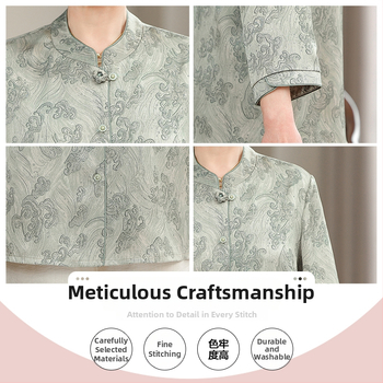 Πουκάμισο και ζακέτα για ηλικιωμένες γυναίκες, κινεζικού στυλ, λογοτεχνικό ρετρό, περιεκτικότητα υφάσματος 30–50%, χωρίς γιακά