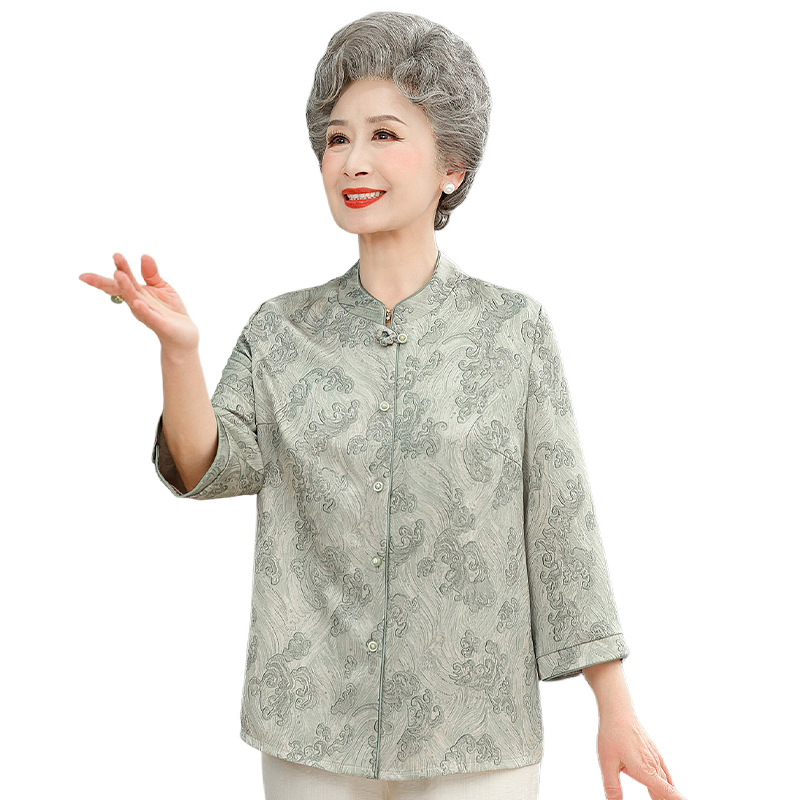 Πουκάμισο και ζακέτα για ηλικιωμένες γυναίκες, κινεζικού στυλ, λογοτεχνικό ρετρό, περιεκτικότητα υφάσματος 30–50%, χωρίς γιακά