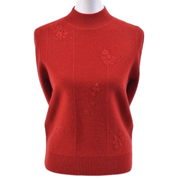 Női kötött pulóver ice-silk anyagból, hímzéssel, fél magas gallérral és hercegnő ujjaival