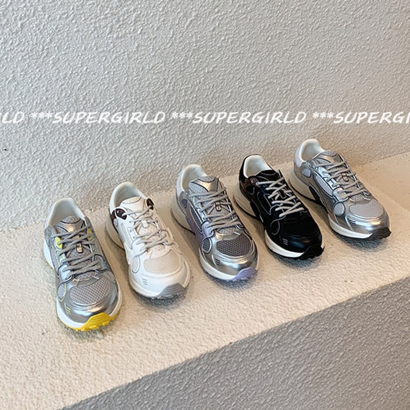 Ženske chunky dad shoes, mrežasti gornji dio, vezanje, visina potplata 3–7 cm, gumena potplata, uzorak u boji