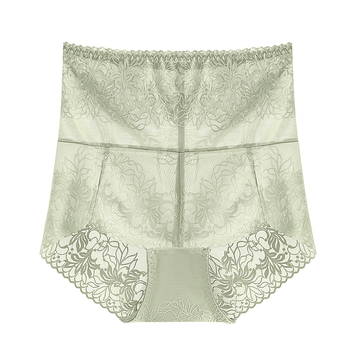 Női magas derekú csipkés fehérnemű, virágmintás jacquard, nylon 90–95%, pamut belső bélés, légáteresztő hasi támogatás