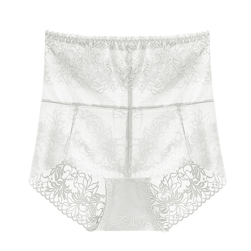 Női magas derekú csipkés fehérnemű, virágmintás jacquard, nylon 90–95%, pamut belső bélés, légáteresztő hasi támogatás