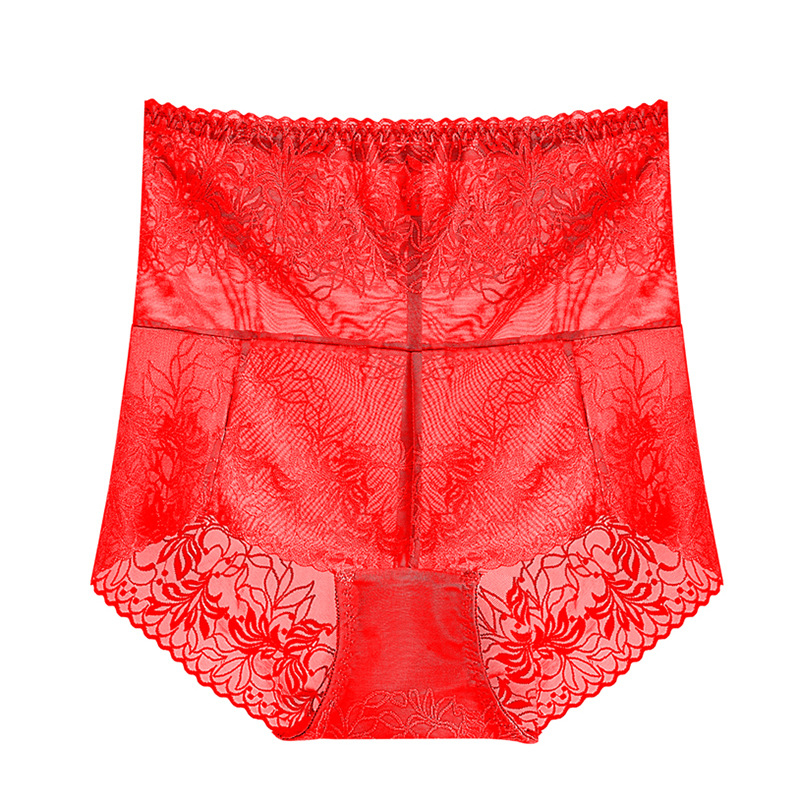 Női magas derekú csipkés fehérnemű, virágmintás jacquard, nylon 90–95%, pamut belső bélés, légáteresztő hasi támogatás