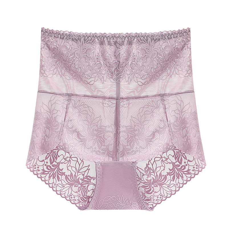 Női magas derekú csipkés fehérnemű, virágmintás jacquard, nylon 90–95%, pamut belső bélés, légáteresztő hasi támogatás