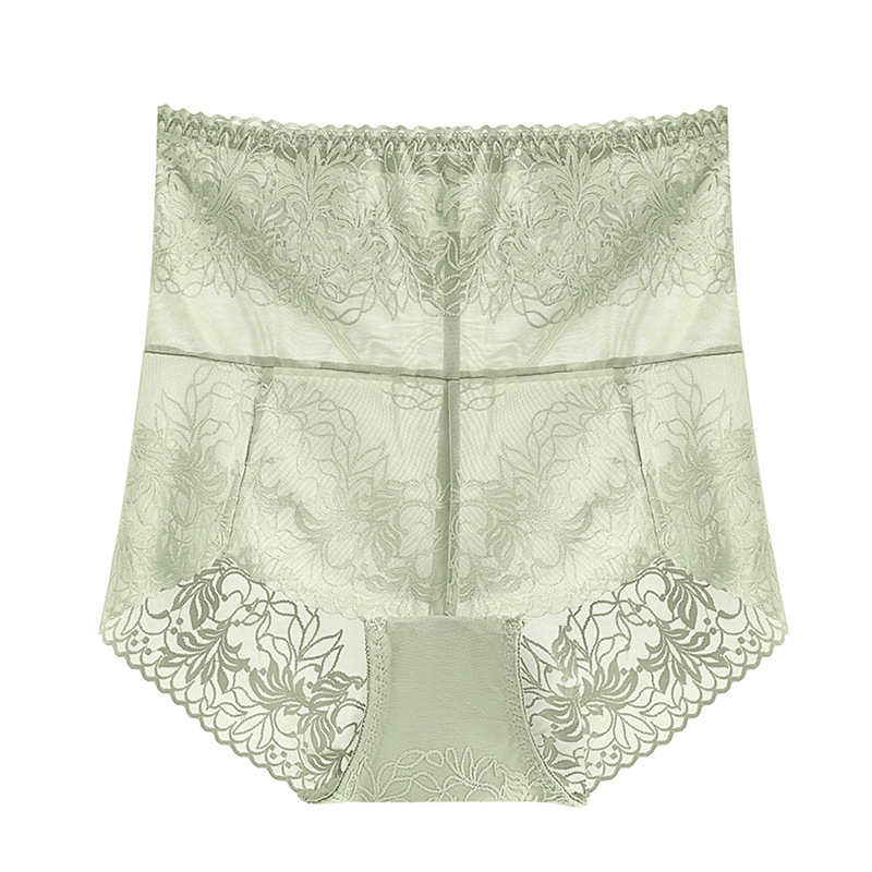 Női magas derekú csipkés fehérnemű, virágmintás jacquard, nylon 90–95%, pamut belső bélés, légáteresztő hasi támogatás