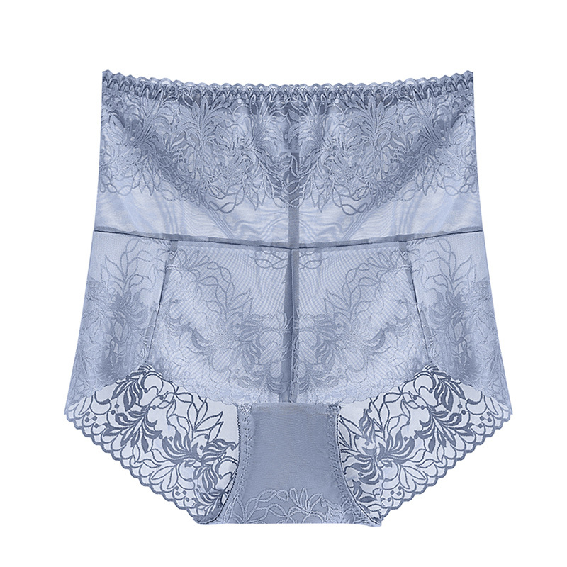 Női magas derekú csipkés fehérnemű, virágmintás jacquard, nylon 90–95%, pamut belső bélés, légáteresztő hasi támogatás