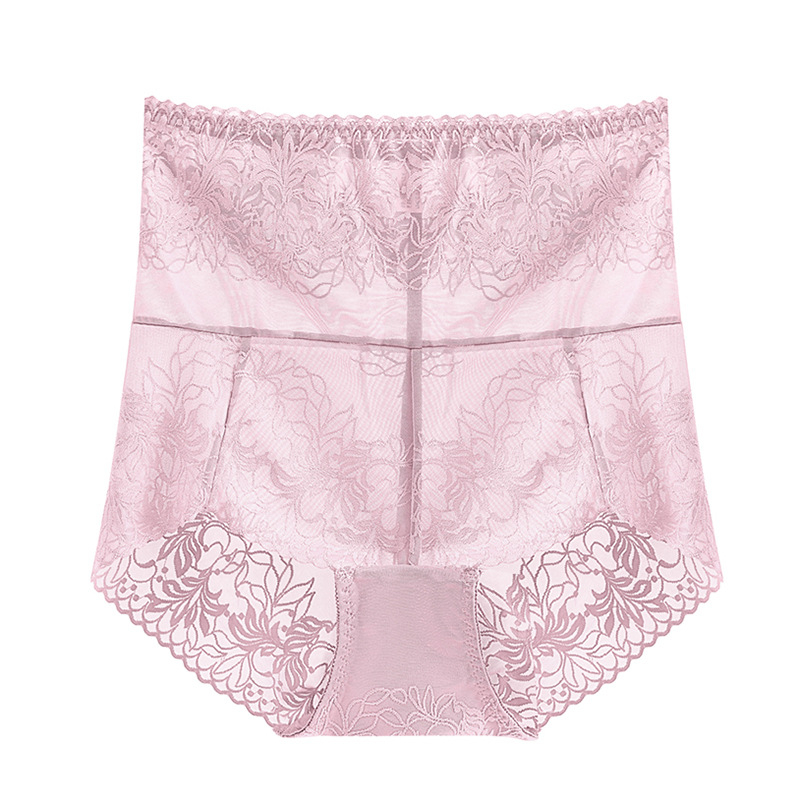 Női magas derekú csipkés fehérnemű, virágmintás jacquard, nylon 90–95%, pamut belső bélés, légáteresztő hasi támogatás