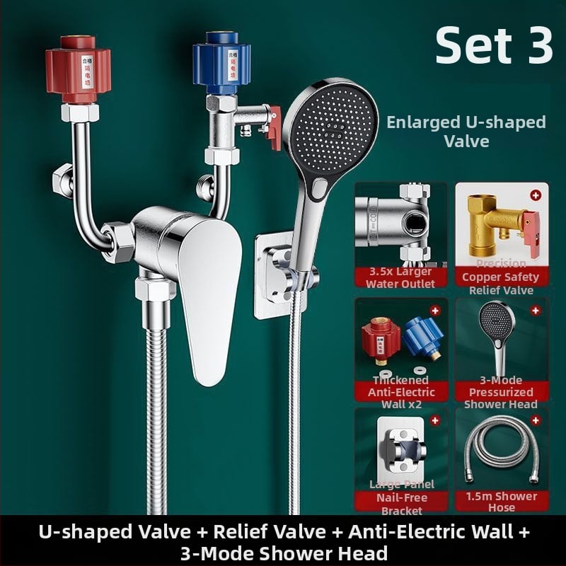 Elektrický miešací ventil na vodu s U-tvarom, meďový korpus, chrómovaný povrch, keramické diskové jadro ventilu, CE certifikát