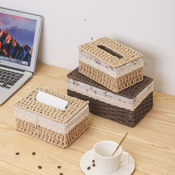 Többfunkciós asztali papírzsebkendő-doboz – kézzel fonott, fűzfa/szalma/bambusz anyagból, asztali, pásztor-stílusú, nappaliba