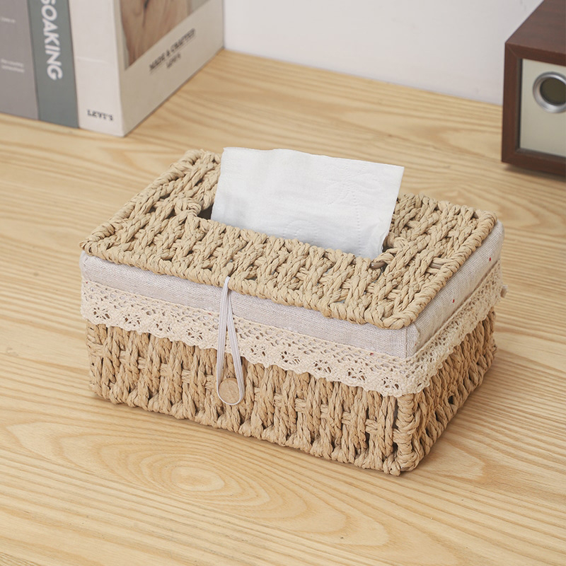 Többfunkciós asztali papírzsebkendő-doboz – kézzel fonott, fűzfa/szalma/bambusz anyagból, asztali, pásztor-stílusú, nappaliba