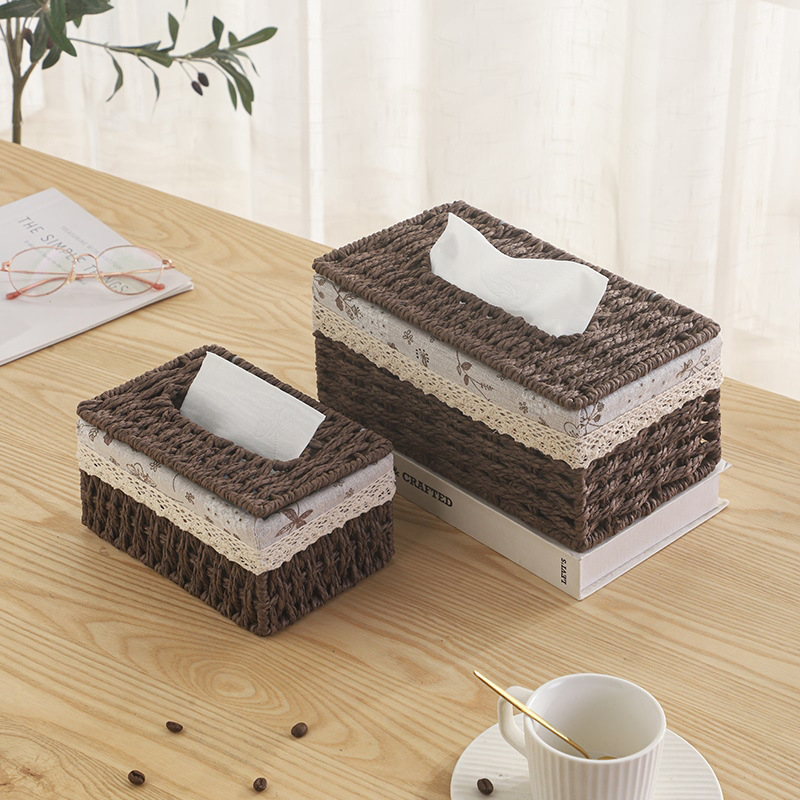 Többfunkciós asztali papírzsebkendő-doboz – kézzel fonott, fűzfa/szalma/bambusz anyagból, asztali, pásztor-stílusú, nappaliba