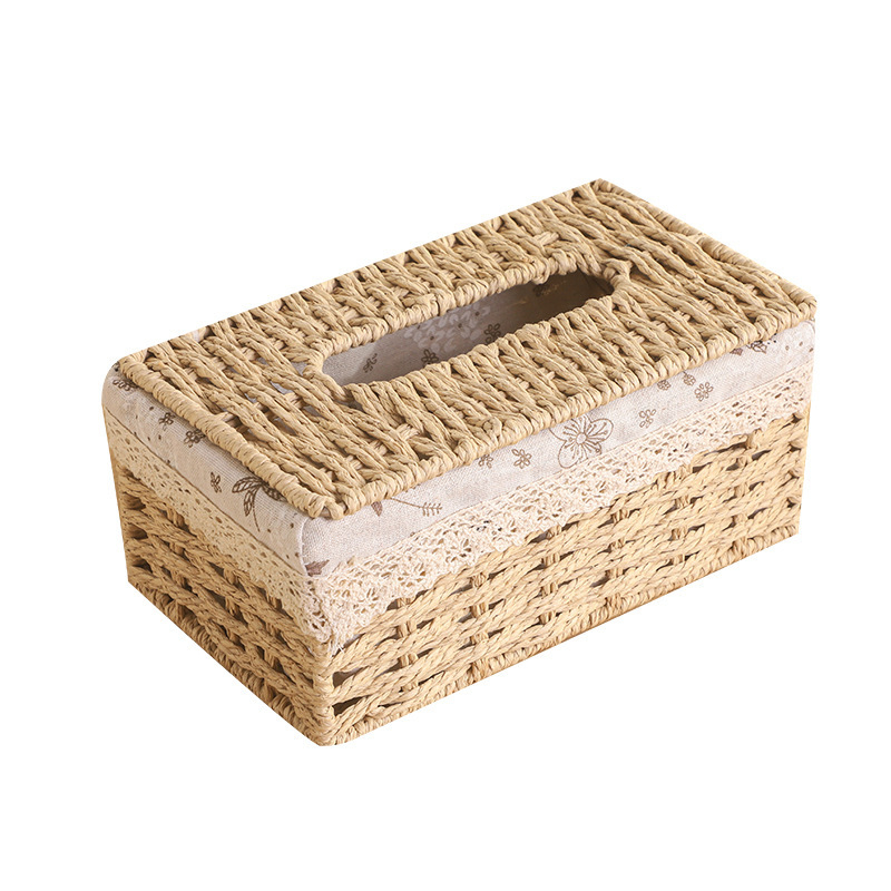 Többfunkciós asztali papírzsebkendő-doboz – kézzel fonott, fűzfa/szalma/bambusz anyagból, asztali, pásztor-stílusú, nappaliba