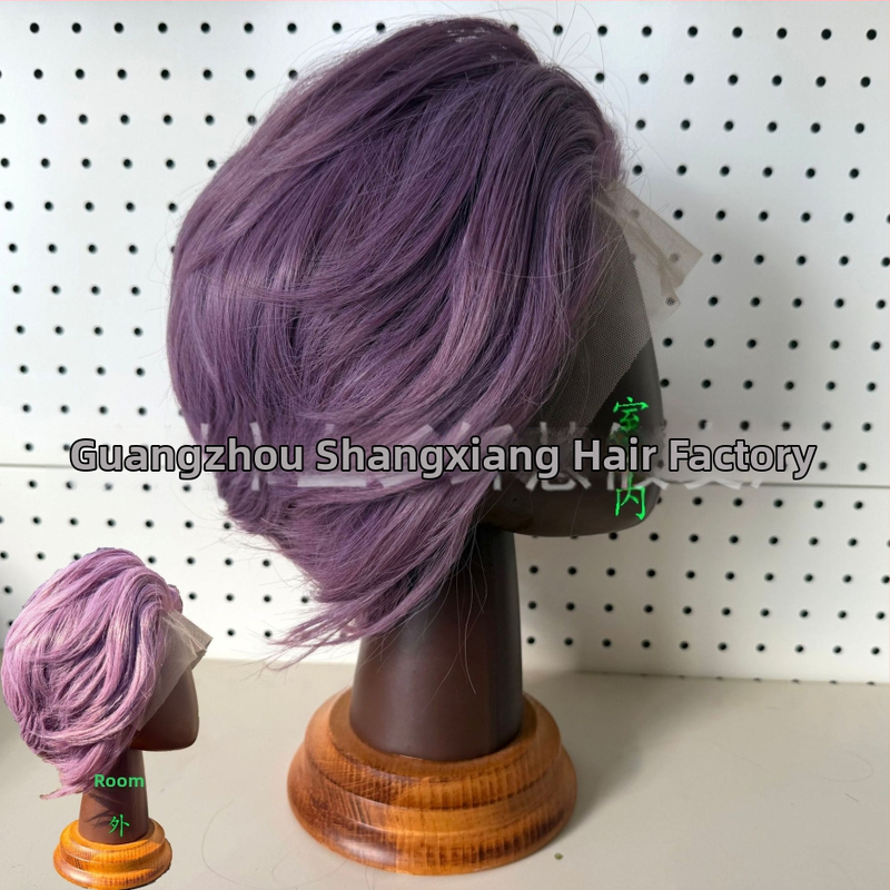 Cosplay paróka csipés elülsővel, rövid haj, hőálló szálak, kézzel szőtt elülső rész