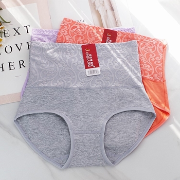 Női 100% pamut magas derekú fehérnemű – haskörfeszítés és popsiemelés, egyszínű, sima szövés