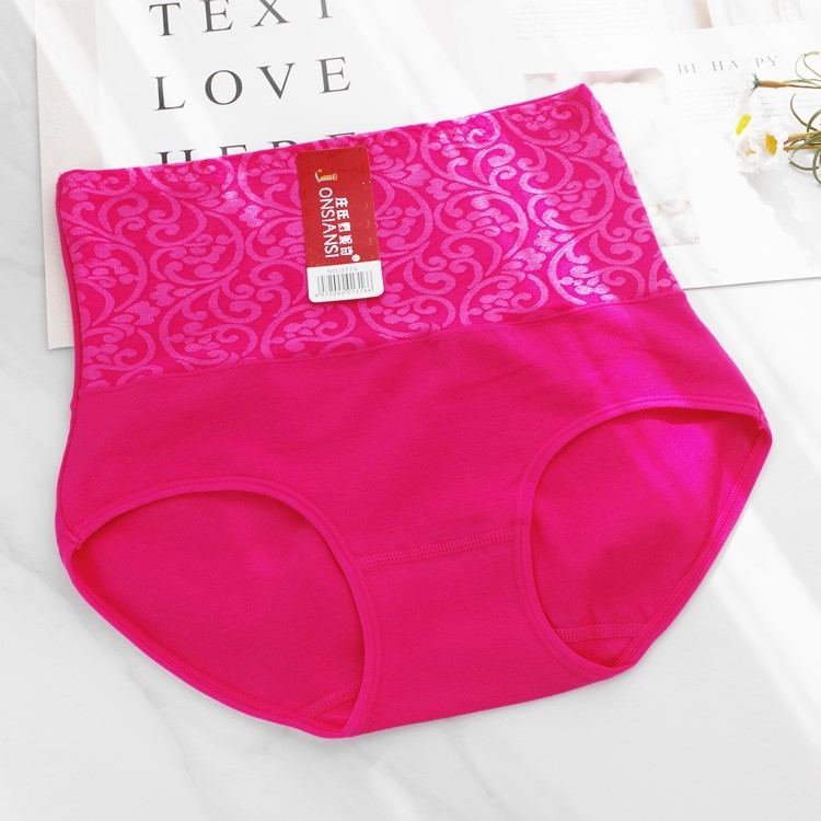 Női 100% pamut magas derekú fehérnemű – haskörfeszítés és popsiemelés, egyszínű, sima szövés