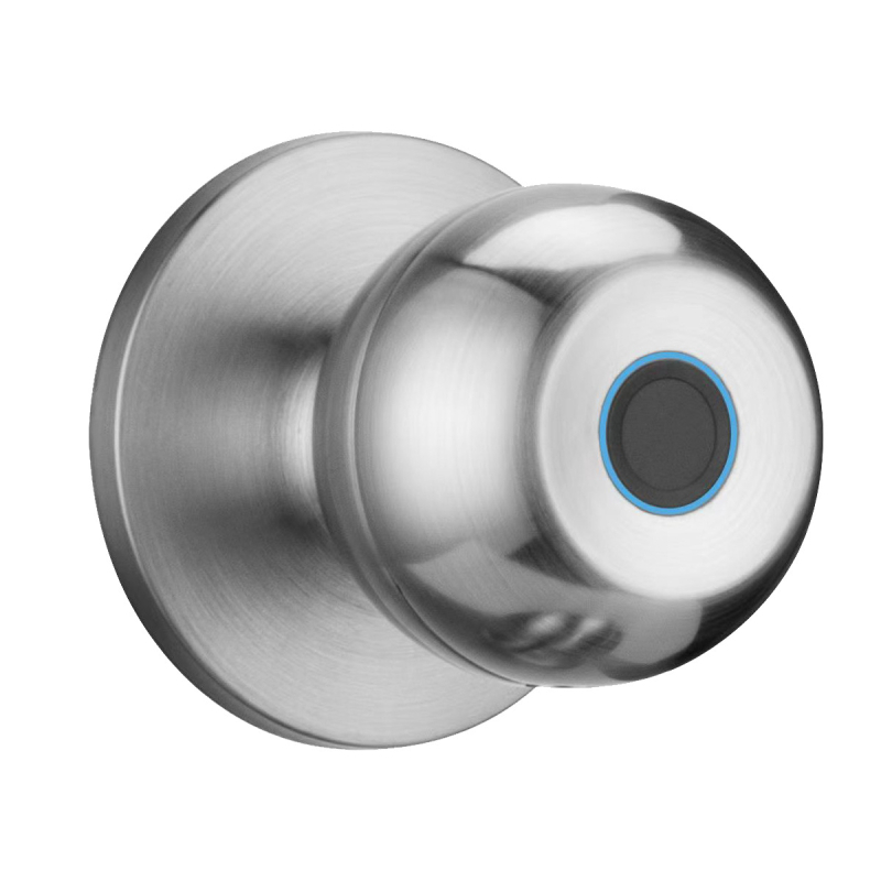 Έξυπνο σφαιρικό κλείδωμα πόρτας με τρεις ράβδους για εσωτερικές ξύλινες πόρτες, αποθήκευση δακτυλικών αποτυπωμάτων 50, τροφοδοσία DC, εξ αποστάσεως ξεκλείδωμα