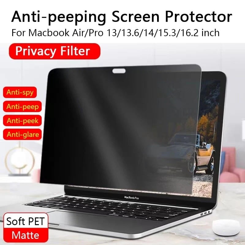 Protecție de ecran cu intimitate MacBook Air M2 – invizibil pe stânga și pe dreapta, folie adezivă de confidențialitate, Compatibil cu MacBook Air și MacBook Pro