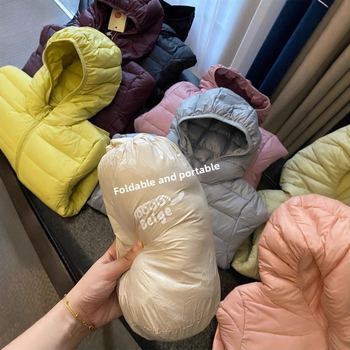 Koreai stílusú gyerek pehelydzseki, nylon külső, pamut bélés, kacsa pehelytöltés, újszülötteknek