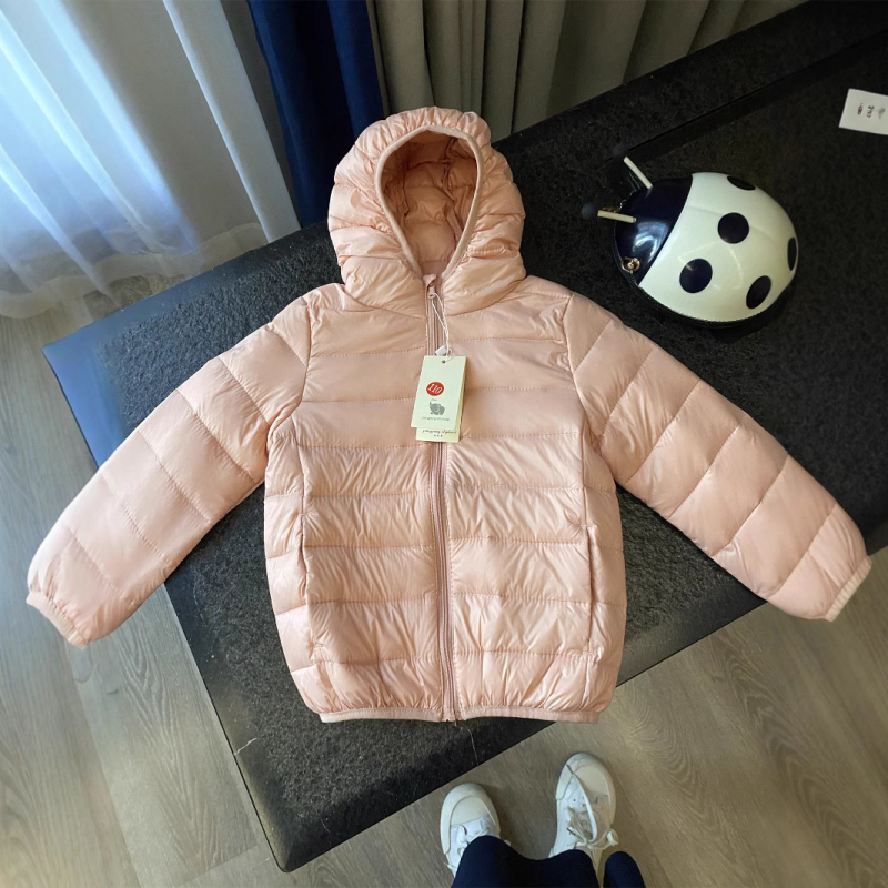 Koreai stílusú gyerek pehelydzseki, nylon külső, pamut bélés, kacsa pehelytöltés, újszülötteknek