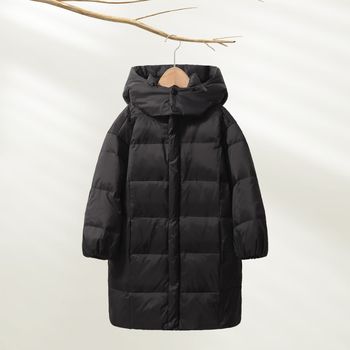 Gyerekeknek készült kapucnis tollkabát középméretű, koreai stílusú, fehér kacsa tollal töltve