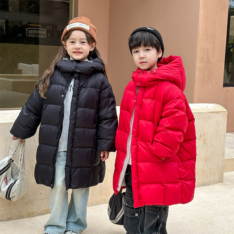 Gyerekeknek készült kapucnis tollkabát középméretű, koreai stílusú, fehér kacsa tollal töltve