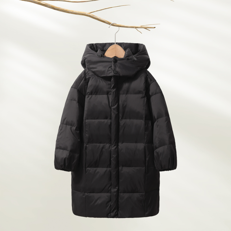 Gyerekeknek készült kapucnis tollkabát középméretű, koreai stílusú, fehér kacsa tollal töltve