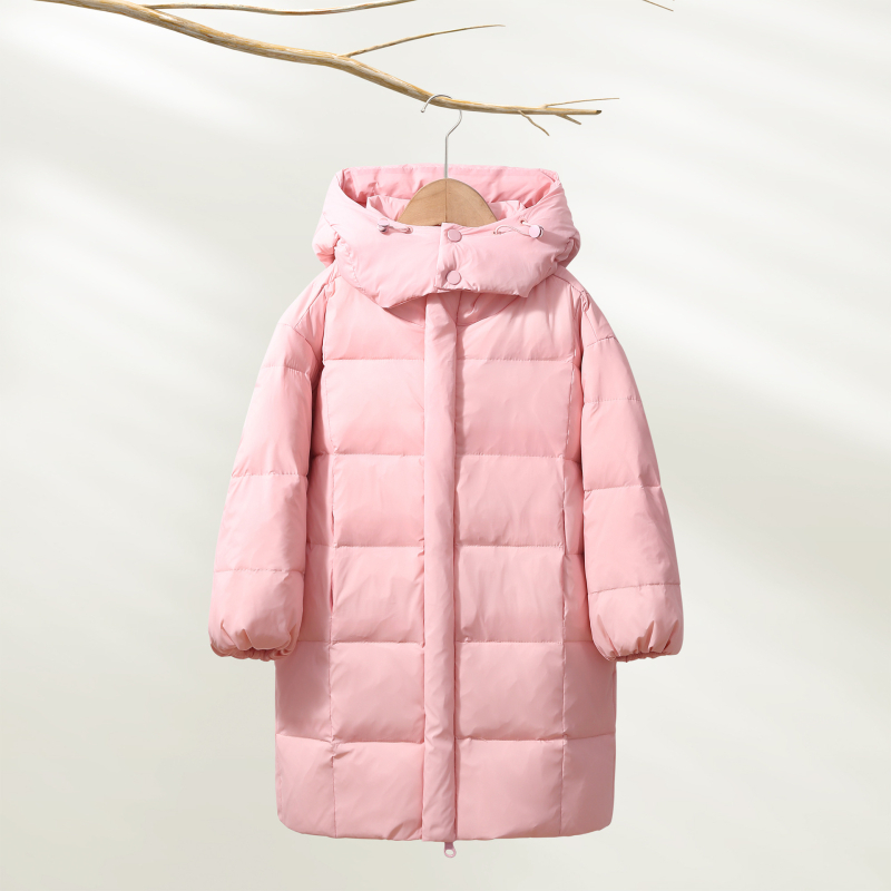 Gyerekeknek készült kapucnis tollkabát középméretű, koreai stílusú, fehér kacsa tollal töltve