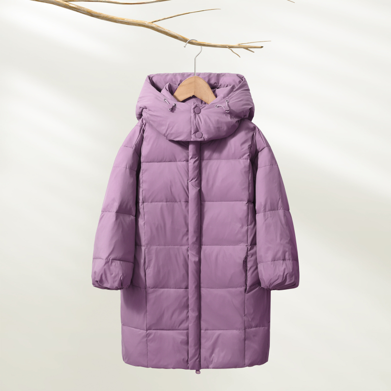 Gyerekeknek készült kapucnis tollkabát középméretű, koreai stílusú, fehér kacsa tollal töltve