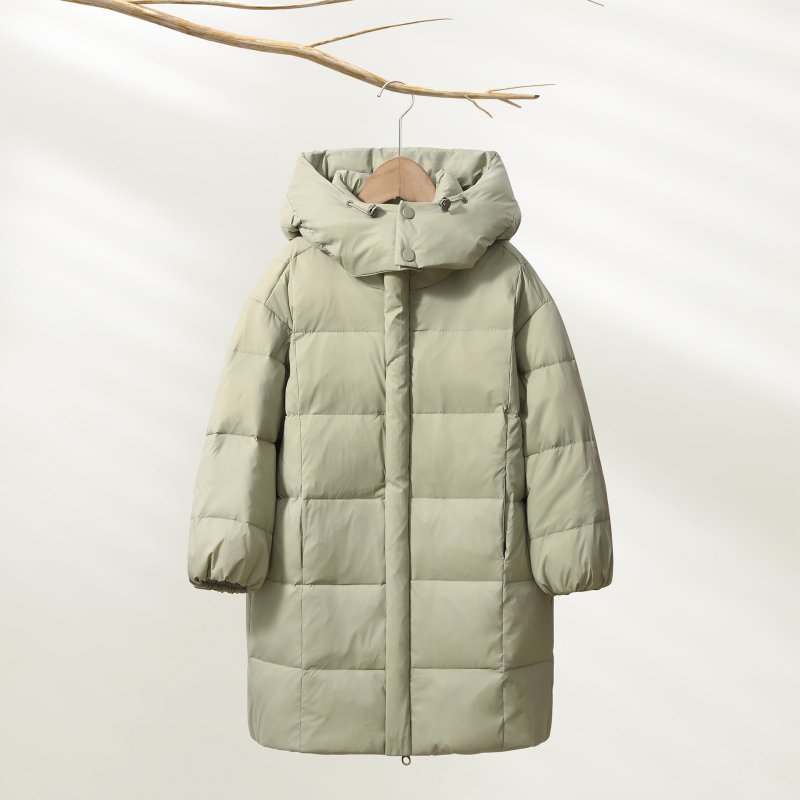 Gyerekeknek készült kapucnis tollkabát középméretű, koreai stílusú, fehér kacsa tollal töltve