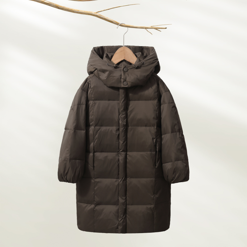 Gyerekeknek készült kapucnis tollkabát középméretű, koreai stílusú, fehér kacsa tollal töltve