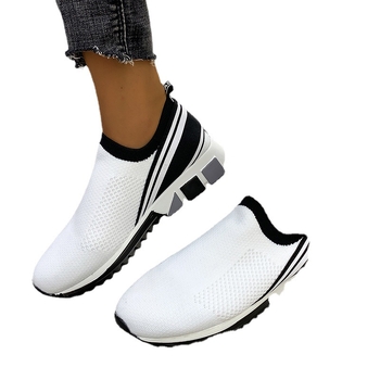 Спортно-ежедневни обувки за жени с дишащ мрежест горен слой, кръгъл нос, плосък ток, гума подметка, текстилна стелка