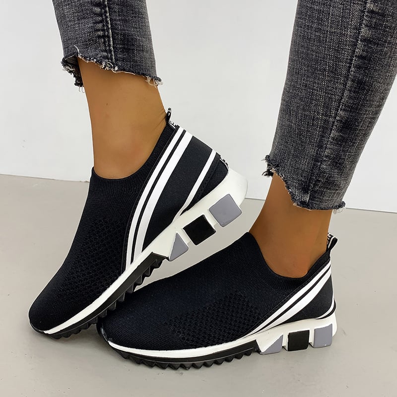 Спортно-ежедневни обувки за жени с дишащ мрежест горен слой, кръгъл нос, плосък ток, гума подметка, текстилна стелка