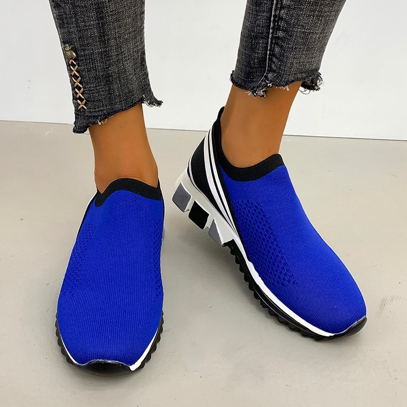 Спортно-ежедневни обувки за жени с дишащ мрежест горен слой, кръгъл нос, плосък ток, гума подметка, текстилна стелка