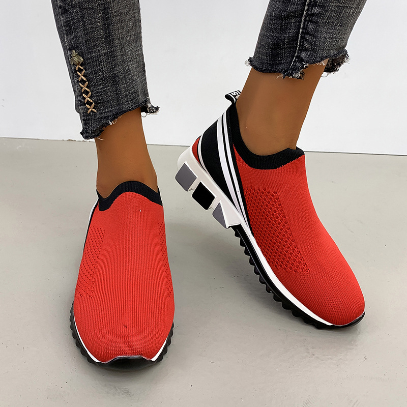 Спортно-ежедневни обувки за жени с дишащ мрежест горен слой, кръгъл нос, плосък ток, гума подметка, текстилна стелка