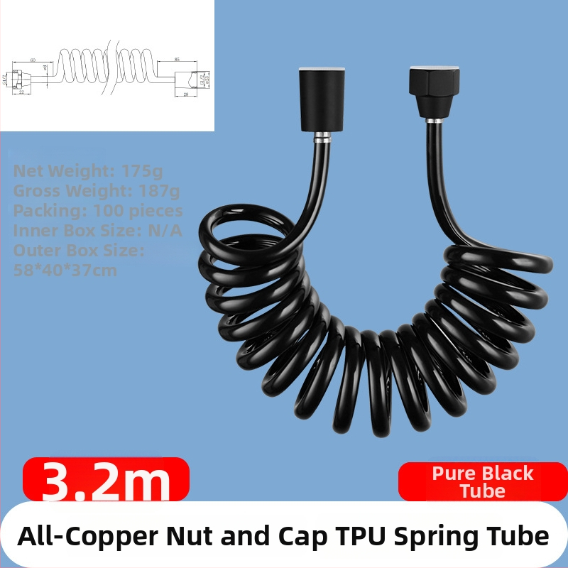 TPU teleskopická sprchová hadica, závitové pripojenie, model RG010, 1.6 MPa, mosadzový konektor